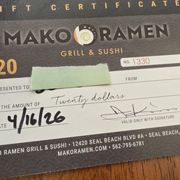 Unused Gift Certificate Unused Gift Certificate