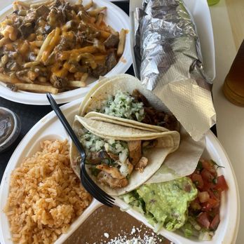 Sabor Mexican Grill - Dos Taco Plate  Chili cheese fries  Burrito - Mexican Near Me - Centennial, Colorado