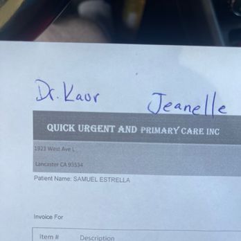 Quick Urgent And Primary Care - My invoice to show I am a real patient - Urgent Care Near Me - Lancaster, California Quick Urgent And Primary Care - My invoice to show I am a real patient - Urgent Care Near Me - Lancaster, California