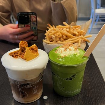 Phe - Phin coffee with honeycomb ~ Banana nut matcha ~ sour cream and onion shoe string fries - Coffee & Tea Near Me - Seattle, Washington