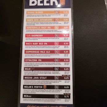 Barrio Brewing - Menu #1  2025 - Breweries Near Me - Tucson, Arizona