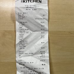 76 Bar & Kitchen - Receipt from 12/27/2023