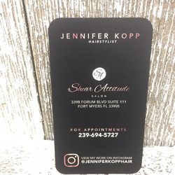 Shear Attitude Salon & Spa - This is Jen's card at her station... the place is beautiful!