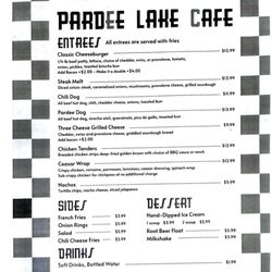 Pardee Lake Recreation - Lake Pardee Cafe menu