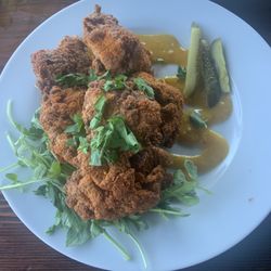 Upside Cider  - Honey mustard gluten free fried chicken - so good!