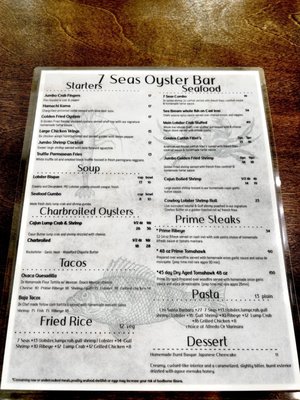 Menu photo 1 7 Seas Oyster Bar Houston, TX Menu photo 1 7 Seas Oyster Bar Houston, TX