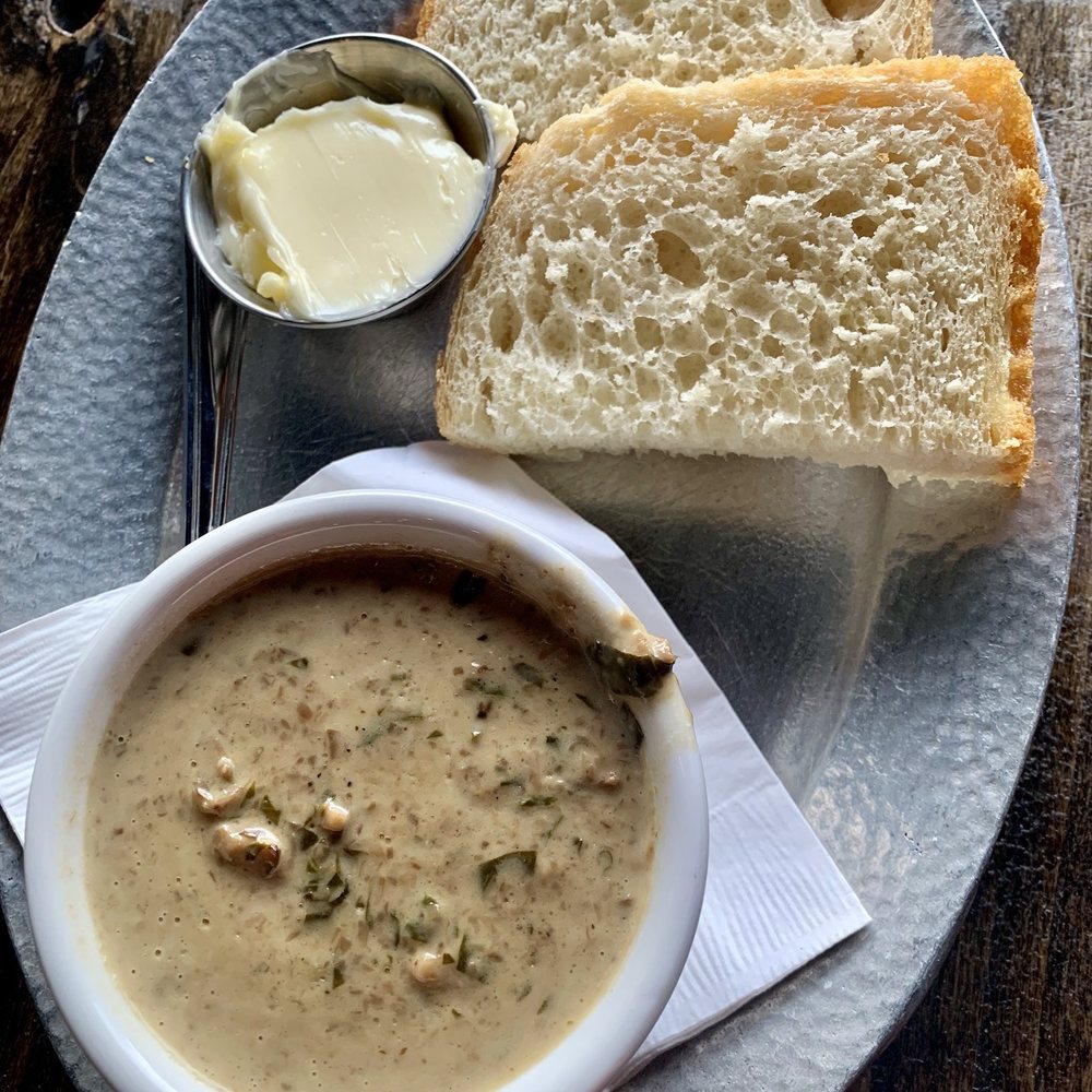 Cornish Pasty Co - Mushroom, Walnut & Spinach Soup with Housemade bread & butter - British Near Me - Flagstaff, Arizona
