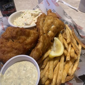Bubba's 33 - I ordered the Fish & Chips. Wow! It's delicious! And large portions of Atlantic Cod! - Pizza Near Me - Colorado Springs, Colorado