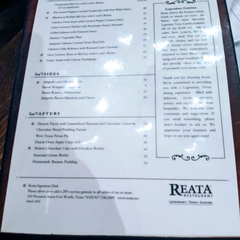 Reata - Menu - New American Near Me - Fort Worth, Texas
