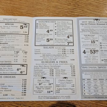 Anna Mae's Bakery & Restaurant - Breakfast menu part 1 as of Aug 2018 - Canadian (New) Near Me - Millbank, Ontario