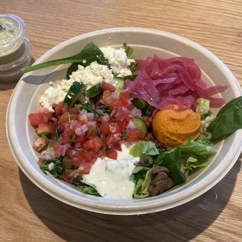 CAVA - Steak Mezze Salad (romaine instead of arugula, dressings on side) - Mediterranean Near Me - Los Angeles, California CAVA - Steak Mezze Salad (romaine instead of arugula, dressings on side) - Mediterranean Near Me - Los Angeles, California