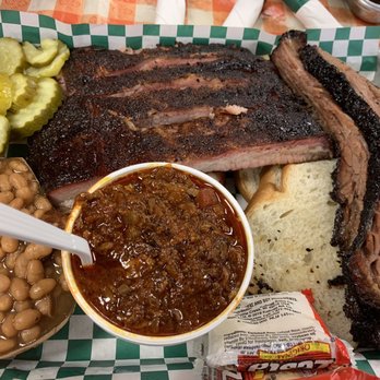 Smokin Barrel BBQ - Spare ribs with brisket, baked beans, brisket chili, and pickles... omg this was amazing!!' So flavorful and juicy   5 stars!!! - Barbeque Near Me - Omaha, Nebraska