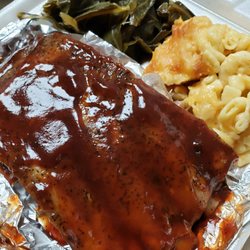 TNT's Southern Food - Rib dinner... There's cornbread hiding underneath the ribs