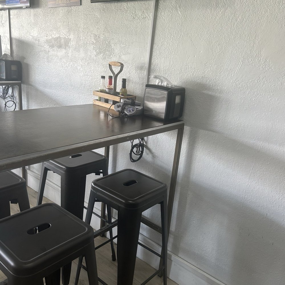 Inside, seating area, table