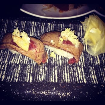 Minami - Aburi tenderloin nigiri - topped with foie gras - Japanese Near Me - Vancouver, British Columbia Minami - Aburi tenderloin nigiri - topped with foie gras - Japanese Near Me - Vancouver, British Columbia