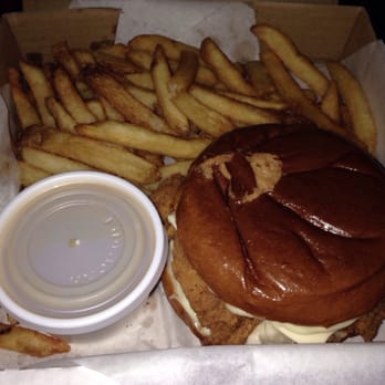 Brownies Chicken and Seafood - Cajun chicken burger, fries and gravy mmmm - Seafood Near Me - Maple Ridge, British Columbia
