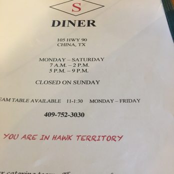 Diamond S Diner - Restaurant hours. - American Near Me - China, Texas
