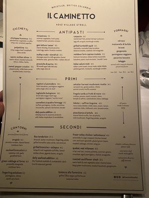 Menu photo 8 II Caminetto Whistler, BC Menu photo 8 II Caminetto Whistler, BC