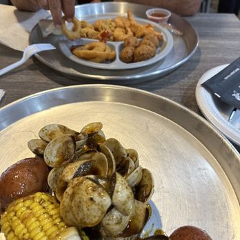 John Seafood - Clam boil and fried plate of goodies! - Seafood Near Me - Pensacola, Florida John Seafood - Clam boil and fried plate of goodies! - Seafood Near Me - Pensacola, Florida