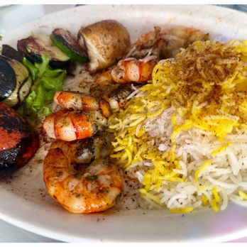 Silver Skewers - Shrimp with grilled veggies and rice - Persian/Iranian Near Me - Waldorf, Maryland