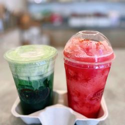 District Tea - Green Thai Milk Tea; Watermelonada