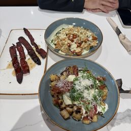 Million dollar bacon, double bacon Parmesan HASH, and chicken quinoa bowl.