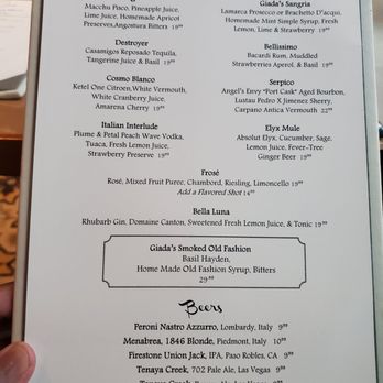 GIADA - Drinks Menu - Italian Near Me - Las Vegas, Nevada