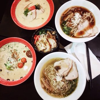 Konjiki Ramen - Bottom clockwise: Clam broth shio, smokey black tonkotsu, special tonkotsu, clam broth shoyu and chasu don in middle - Ramen Near Me - Toronto, Ontario Konjiki Ramen - Bottom clockwise: Clam broth shio, smokey black tonkotsu, special tonkotsu, clam broth shoyu and chasu don in middle - Ramen Near Me - Toronto, Ontario