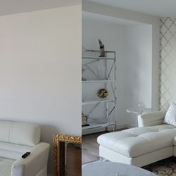 Paul Woodford Services - Before & After: Livingroom wallpaper installation