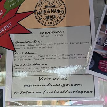 Main & Mango - Smoothie menu - Ice Cream & Frozen Yogurt Near Me - Clarence, New York