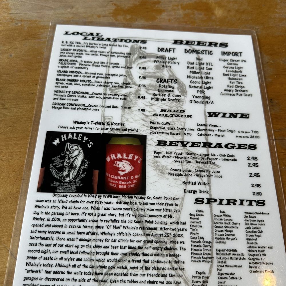 Whaley's - Drink menu - Bars Near Me - Edisto Island, South Carolina Whaley's - Drink menu - Bars Near Me - Edisto Island, South Carolina
