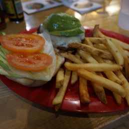 Baja Burger with some delicious crispy fries!