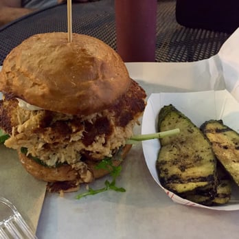 Local West - Salmon burger and grilled zucchini - Gastropubs Near Me - Cleveland, Ohio