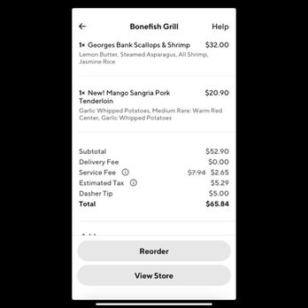 Bonefish Grill - Amount paid for inedible meal - Seafood Near Me - Gainesville, Virginia