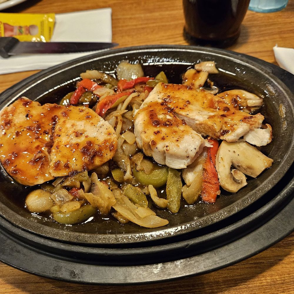 Bourbon Chicken. I refer no red potatoes, more vegetables. Chef brought wonderful plate of cooked veggies.