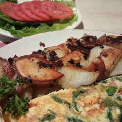 Original Waffle Shop - Greek omelet, home fries, and tomato slices
