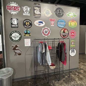 River Forge Brewery - a display of beer related stickers - Breweries Near Me - Brandenburg, Kentucky