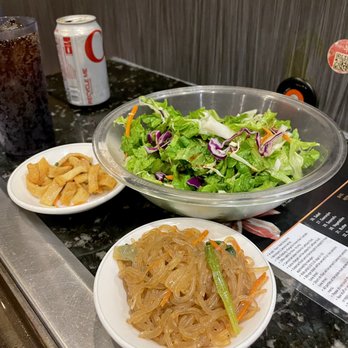 Buga Korean BBQ - Japchae, Salad, and Fish Cake - Barbeque Near Me - San Diego, California