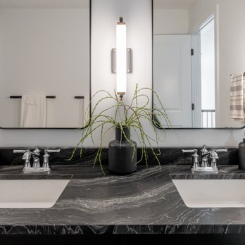 Granite Works Stone Design - Black leathered bathroom countertops. - Countertop Installation Near Me - Westlake, Ohio Granite Works Stone Design - Black leathered bathroom countertops. - Countertop Installation Near Me - Westlake, Ohio