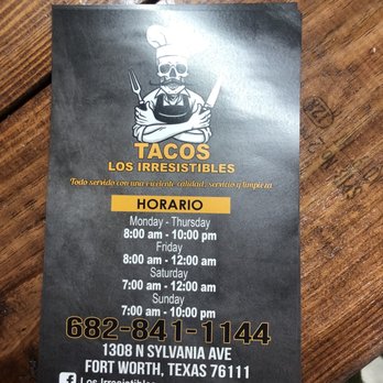 Tacos Los Irresistibles - Menu - Tacos Near Me - Fort Worth, Texas Tacos Los Irresistibles - Menu - Tacos Near Me - Fort Worth, Texas