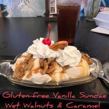 Lickity Split - Gluten-free vanilla ice cream sundae with caramel syrup and wet walnuts - Sandwiches Near Me - New Holland, Pennsylvania Lickity Split - Gluten-free vanilla ice cream sundae with caramel syrup and wet walnuts - Sandwiches Near Me - New Holland, Pennsylvania