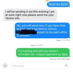 Her promise to refund and now the green shows I've been blocked. No refund. Her promise to refund and now the green shows I've been blocked. No refund.