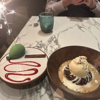 Barbouzard - My dessert, the Date Pudding and the Chocolate mousse bonus for my birthday. - Mediterranean Near Me - Washington, DC, District of Columbia