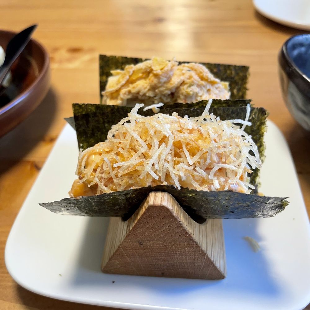 MORU - Spicy salmon and spicy blue crab handrolls - Japanese Near Me - Fort Lee, New Jersey MORU - Spicy salmon and spicy blue crab handrolls - Japanese Near Me - Fort Lee, New Jersey