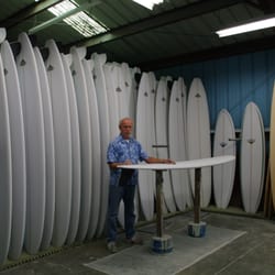 Bob Haakenson Fiberglass - Bob in front of a bunch of classic Yaters jus finished