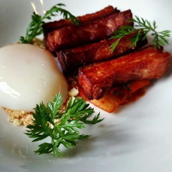 First & Oak - Pork belly, kimchi, poached egg - New American Near Me - Solvang, California