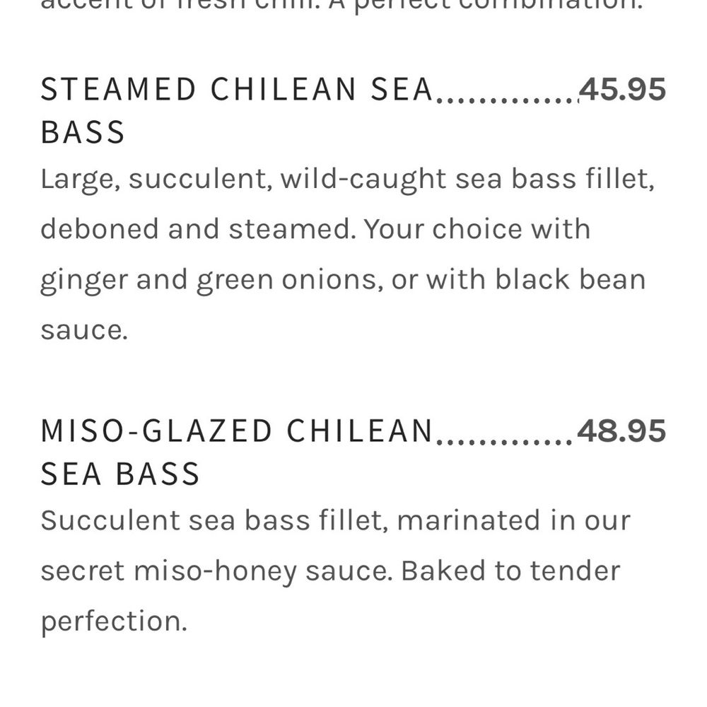 Menu: signature dishes