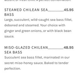 Menu: signature dishes