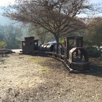 Jack Creek Farms - Wooden train and sitting area - Fruits & Veggies Near Me - Templeton, California