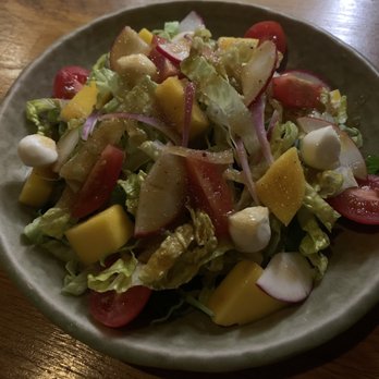 GUPJI - GUPJI Salad - Arugula, mango, instead of avocado small mozzarella balls, grape tomatoes, red onion, radish, Gupji dressing $10 - Korean Near Me - Flushing, New York